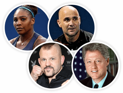 Serena Williams, Andre Agassi, Chuck Liddell, ex-President Bill Clinton.